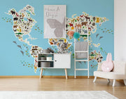 Cartoon Animal Map Wall Mural-Kids' Stuff-Eazywallz