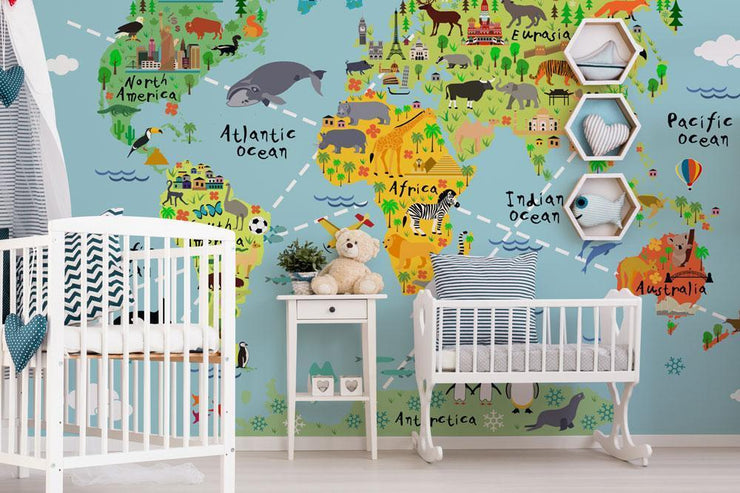 Kid's Animal Map Wall Mural-Kids' Stuff-Eazywallz