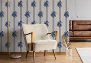 Antique Blue Floral Stripes Wallpaper