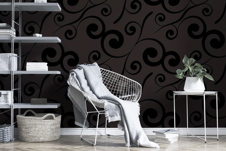 Black Curly Plant Wallpaper Mural