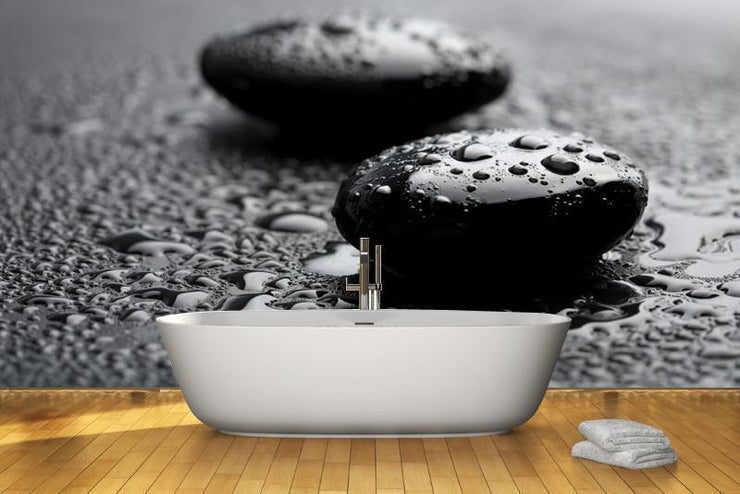 Black shiny zen stones Wall Mural-Black & White,Zen-Eazywallz