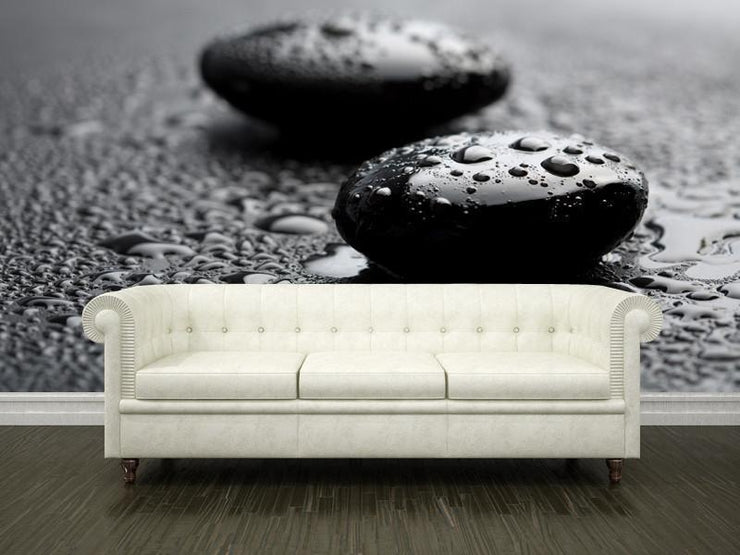 Black shiny zen stones Wall Mural-Black & White,Zen-Eazywallz