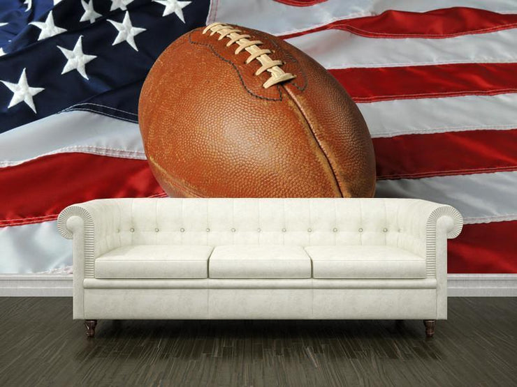 Football against an american flag Wall Mural-Sports-Eazywallz