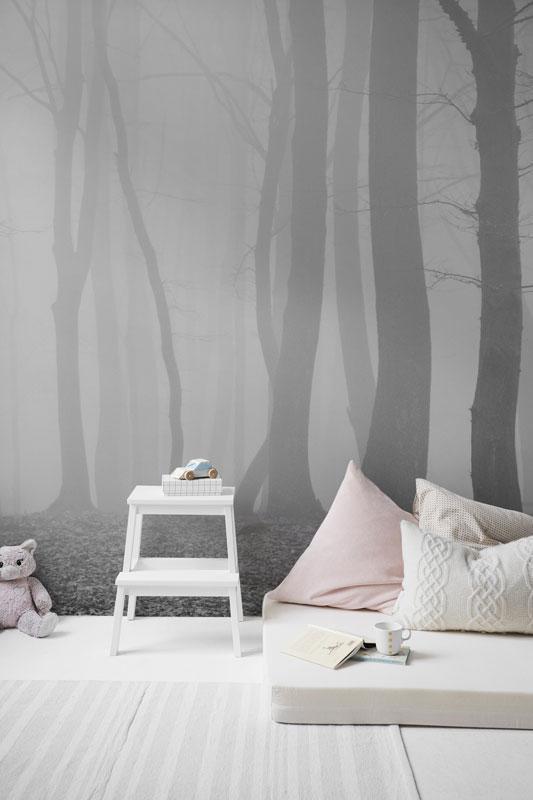 Forest in Fog Wall Mural-Black & White,Landscapes & Nature-Eazywallz