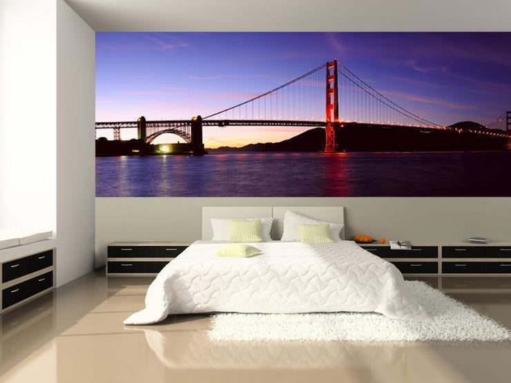 Glowing Golden Gate Bridge Wall Mural-Buildings & Landmarks,Panoramic-Eazywallz