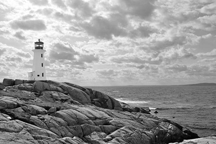 Lighthouse at Peggy's Cove, Nova Scotia Wall Mural-Black & White,Buildings & Landmarks,Landscapes & Nature-Eazywallz