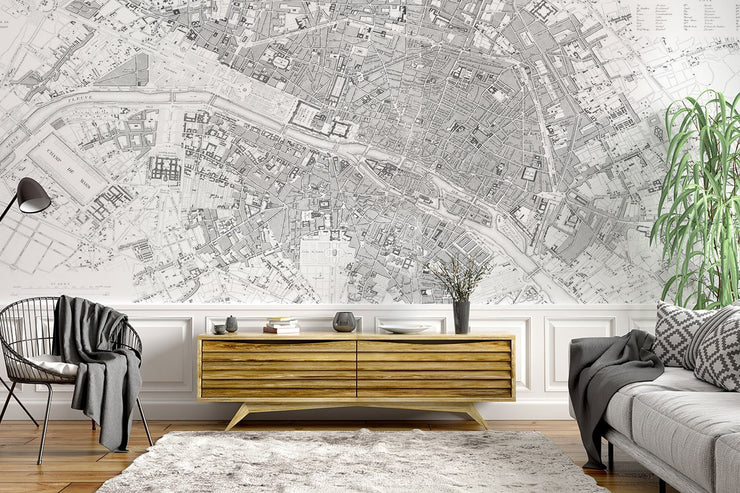 Minimal Map of Paris Wallpaper Mural-Maps-Eazywallz