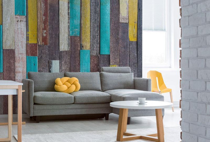 Multicoloured Planks Wallpaper Mural-Patterns-Eazywallz