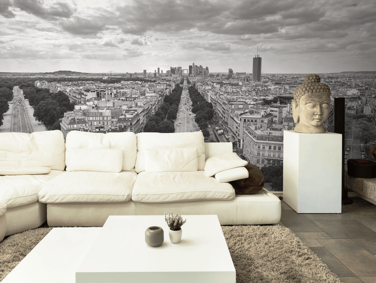 Panoramic View of La Grande Armee Avenue in Paris Wall Mural-Black & White,Buildings & Landmarks,Cityscapes,Panoramic,Staff Favourite Murals-Eazywallz