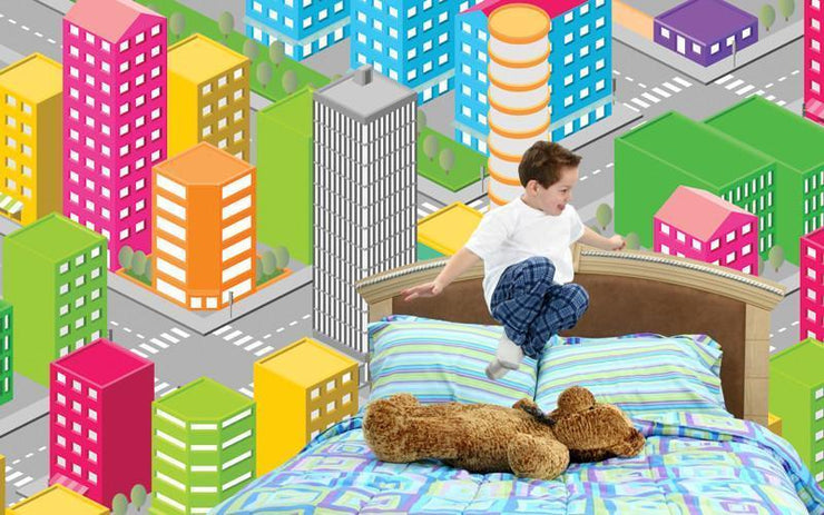 Pixel city wall Mural Wall Mural-Kids' Stuff,Modern Graphics-Eazywallz