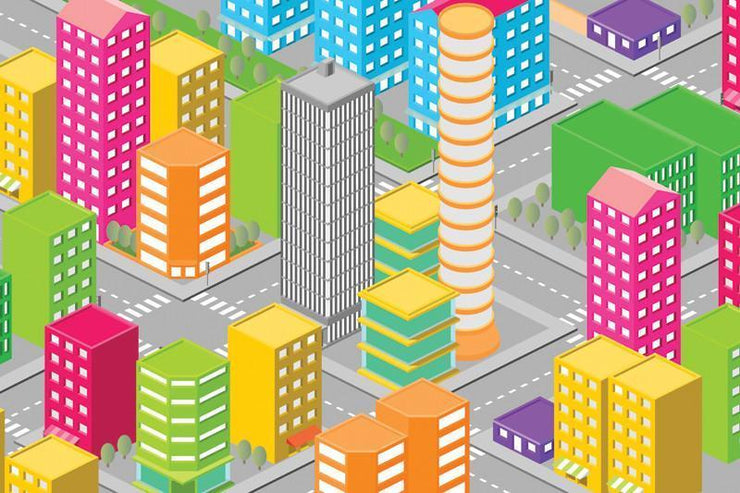 Pixel city wall Mural Wall Mural-Kids' Stuff,Modern Graphics-Eazywallz