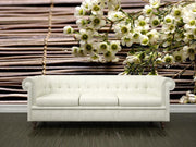 Plum flower on bamboo mat Wall Mural-Florals,Zen,Featured Category of the Month-Eazywallz