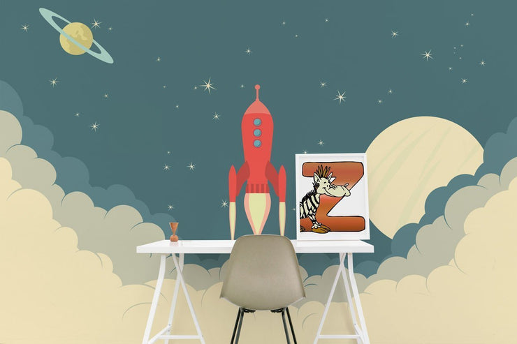 Retro Rocket Spaceship Wall Mural-Kids' Stuff-Eazywallz