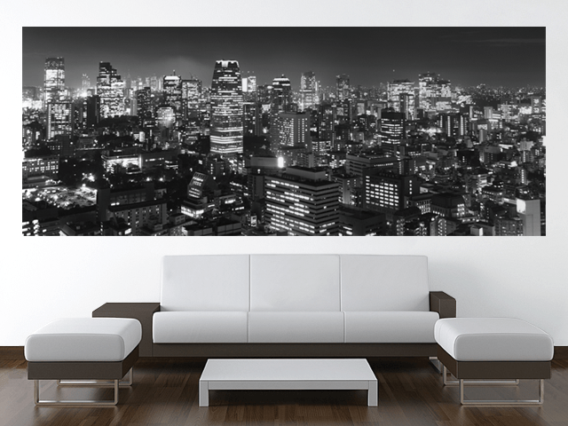 Tokyo Panorama Wall Mural-Black & White,Cityscapes,Panoramic-Eazywallz