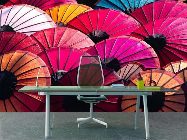 Umbrellas in Laos Mural-Abstract,Zen-Eazywallz