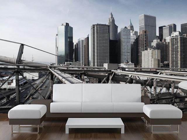 View Over Manhattan and Brooklyn Bridge Sections Wall Mural-Cityscapes,Urban,Featured Category-Eazywallz