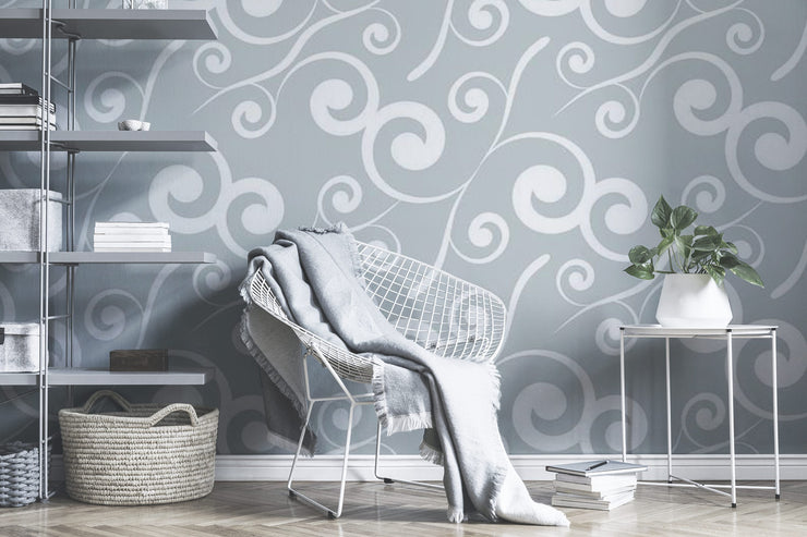 White curly plants pattern Wall Mural